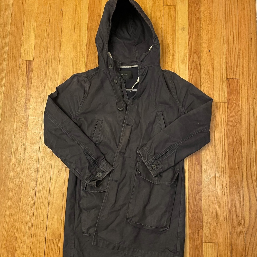 J Crew Navy Lightweight Hooded Coat